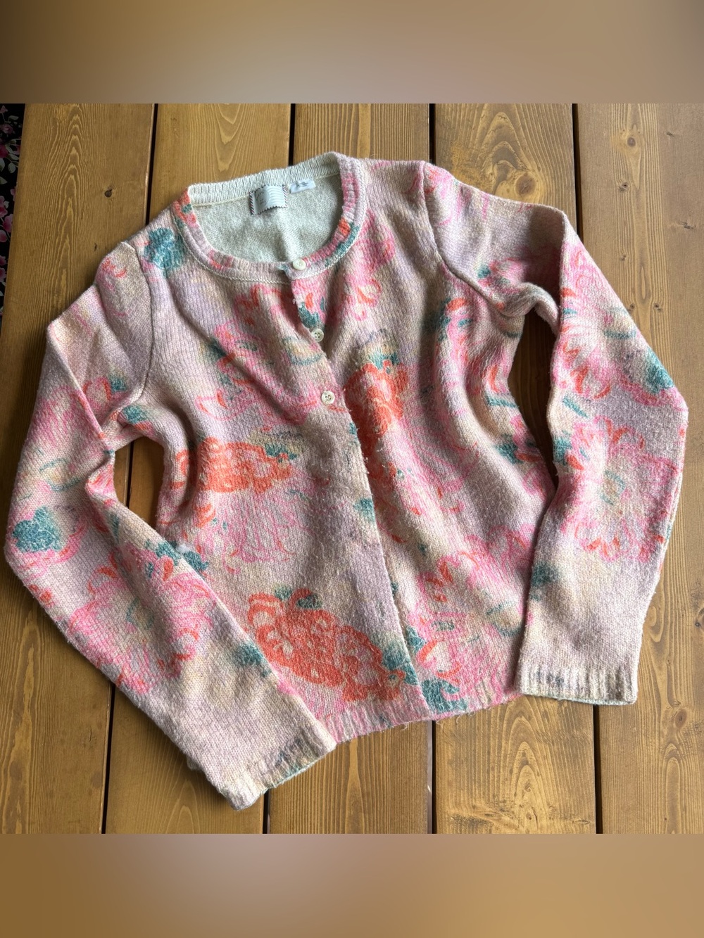 Anthropologie Floral Knit Cardigan Sweater Small Pink cottagecore